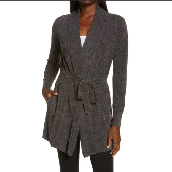 BAREFOOT DREAMS CozyChic Drape Rib Cardigan Ultra Lite Carbon Gray - Picture 1 of 16